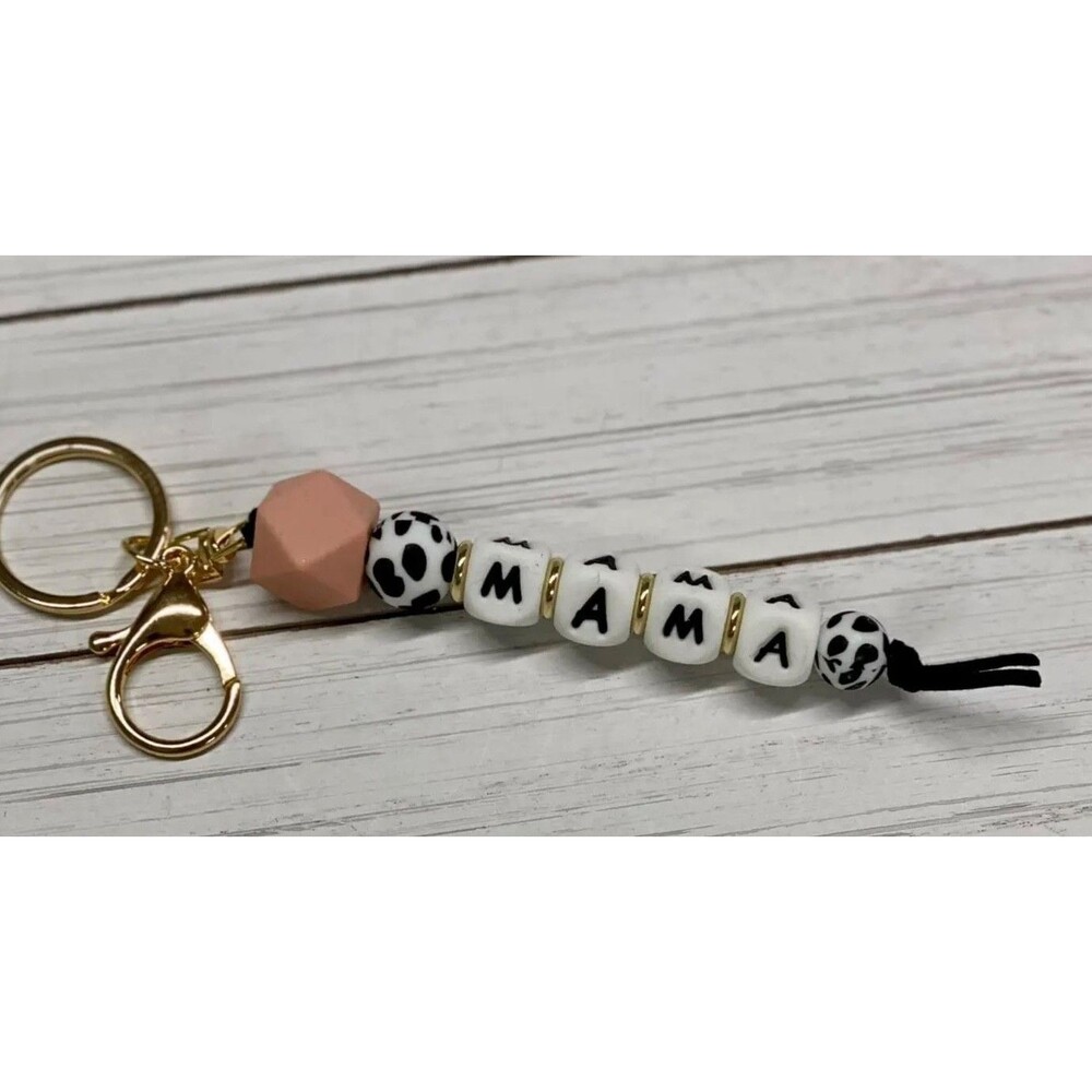Silicone Mama with Cow Beads Keychain Charm, Backpack, Purse Key Chain